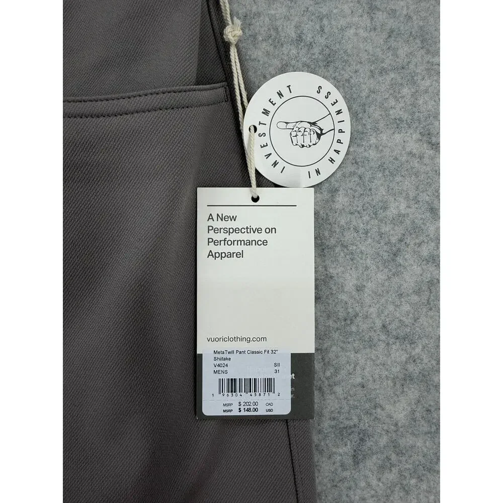 NWT Vuori Shiitake Meta Classic Fit 32